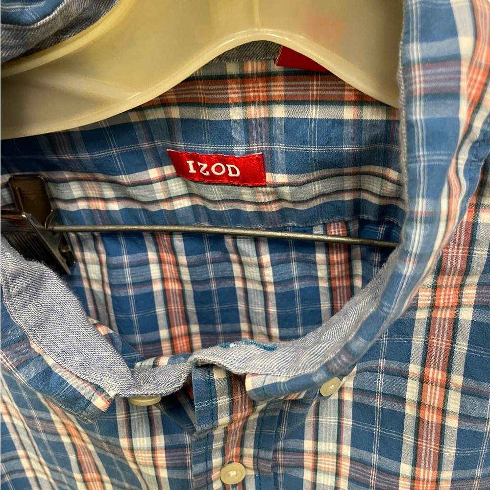 IZOD XXL Blue Plaid Short Sleeve Button Down Shirt - Picture 5 of 7